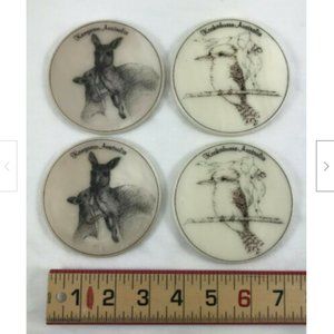 Vtg 4 Australian Marble Coasters A Leon 1988 Down Under Ware Kangaroo Kookaburra
